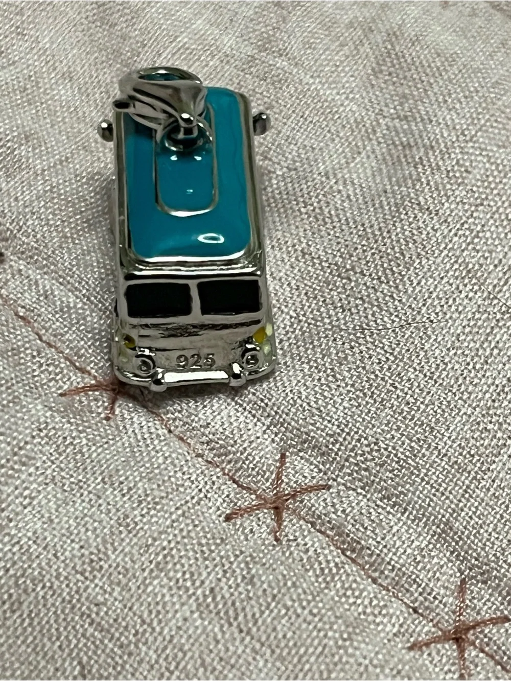 Decorative Silver Tone Van Charm with Multicolor Floral Accents 925